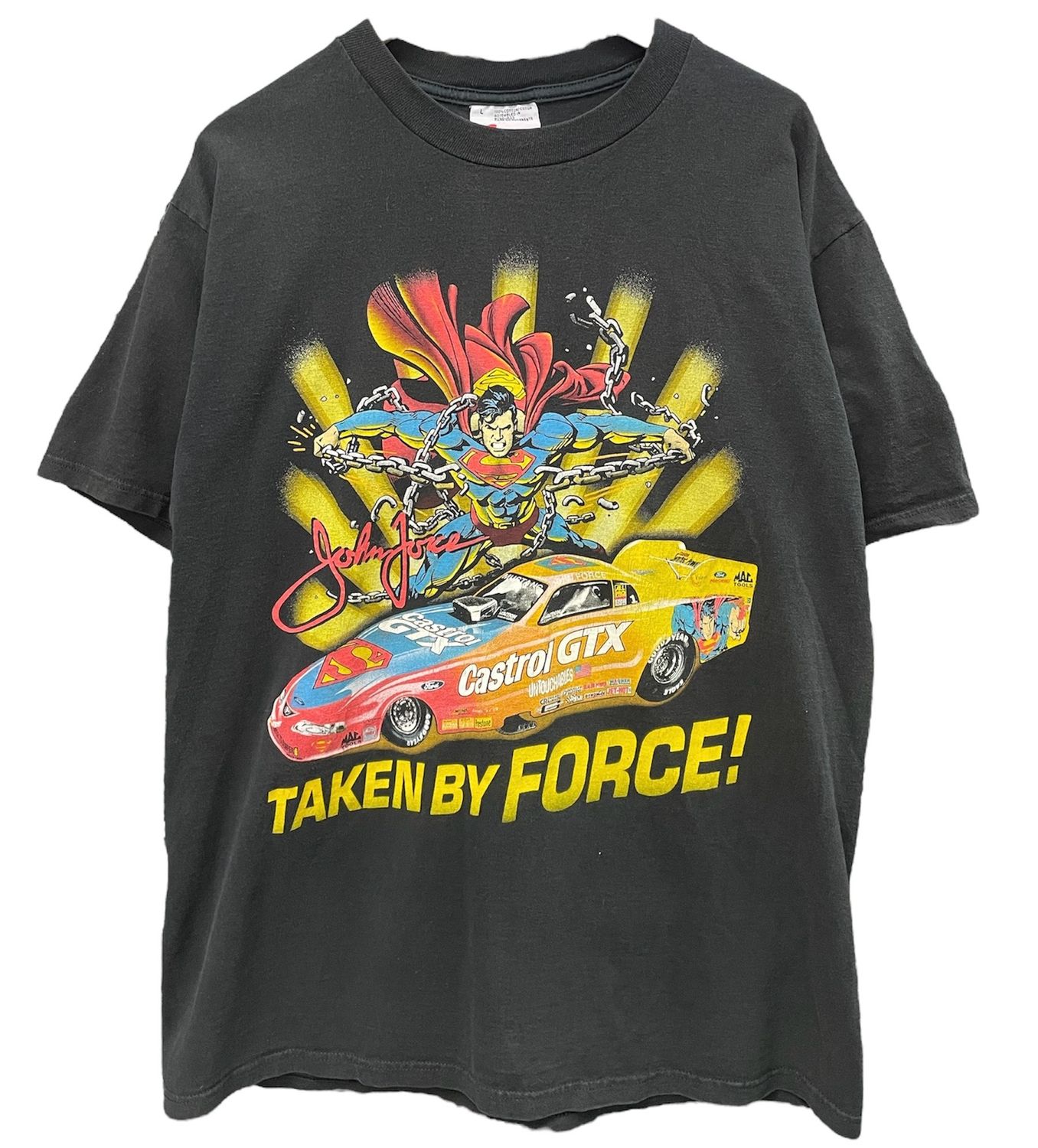 Vtg 1999 John Force Superman Racing tshirt Size Large