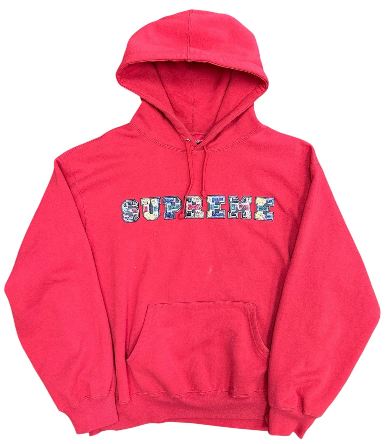 Supreme Collegiate Patchwork Leather Hooded Sweatshirt Burnt Red Size Medium (WORN)