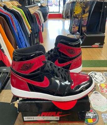 Pre Owned Jordan 1 Retro High OG Patent Bred Size 9.5 *Damaged Box*