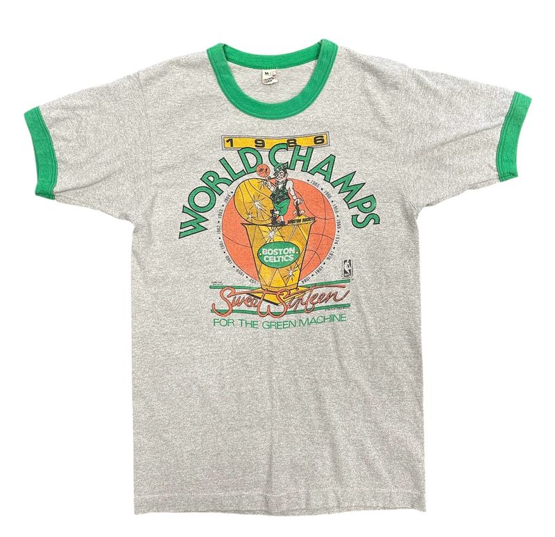 Vtg 1986 Boston Celtics ringer Tee Size M