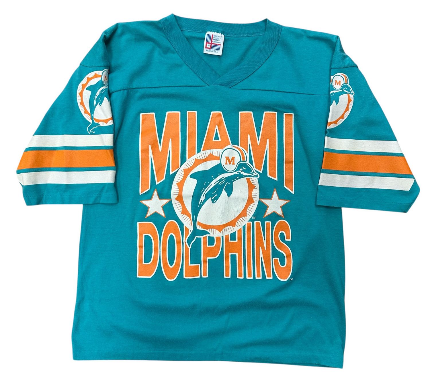 Vtg 80&#39;s Miami Dolphins Quarter Sleeve Tee Size Medium