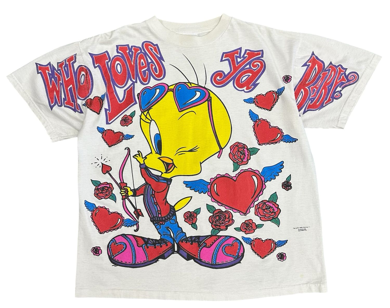 90&#39;s Tweety Bird Who Loves Ya  Baby? Tee