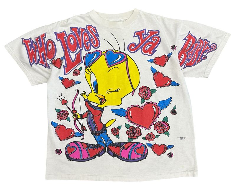 90&#39;s Tweety Bird Who Loves Ya  Baby? Tee