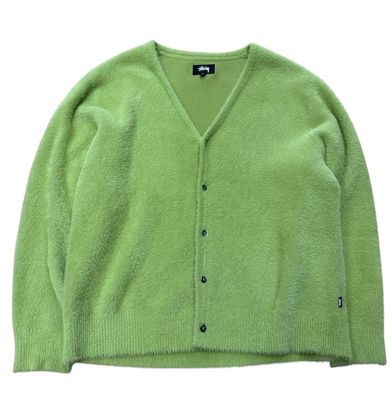 Pre Owned Stussy Shaggy Cardigan Lime( Flaw On Left Sleeve)