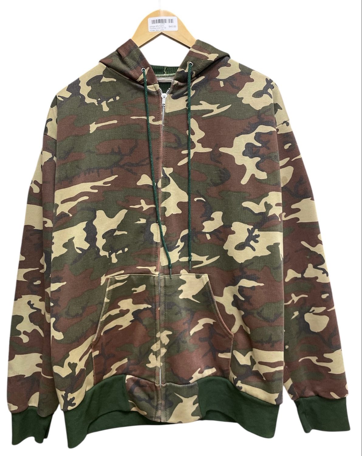 Vintage 80&#39;s Camo Thermal Lined Zip Up Hoodie Size Large