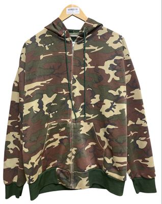 Vintage 80's Camo Thermal Lined Zip Up Hoodie Size Large