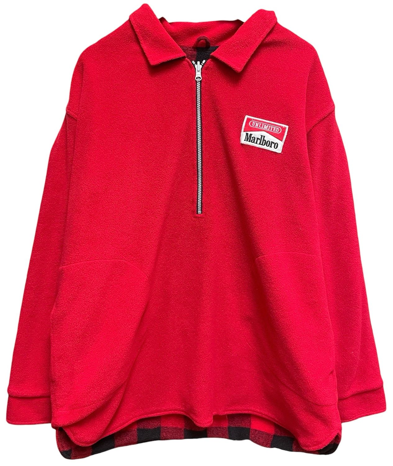 Vtg Marlboro Unlimited Reversible Red Fleece &amp; Black Buffalo Plaid Jacket