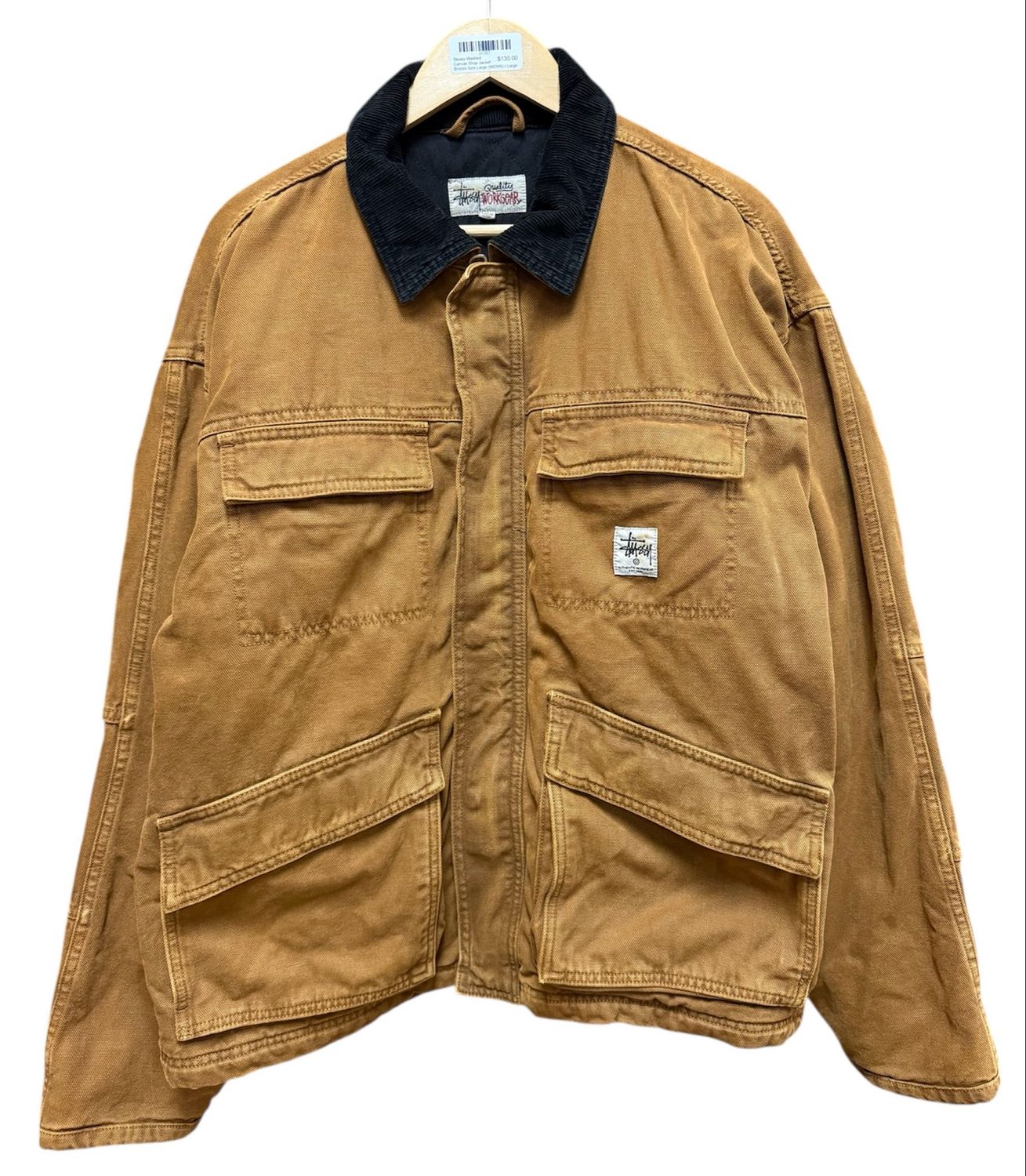 Stussy Washed Canvas Shop Jacket Bronze Size Large (WORN)