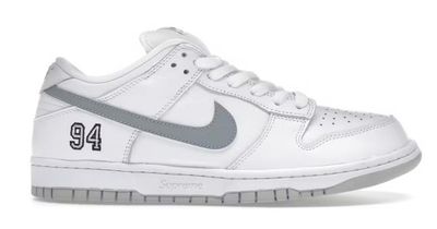 DS Nike SB Dunk Low Supreme 94 White Metallic Silver Size 6.5