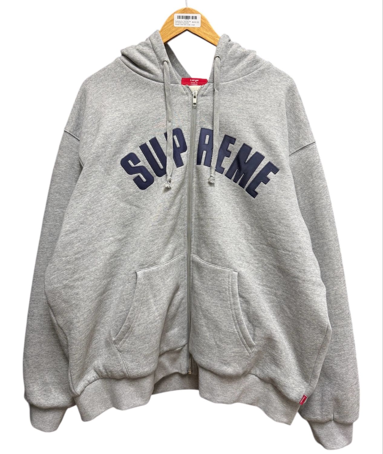 Supreme Arc Thermal Zip Up Hooded Sweatshirt Heather Grey Size Large