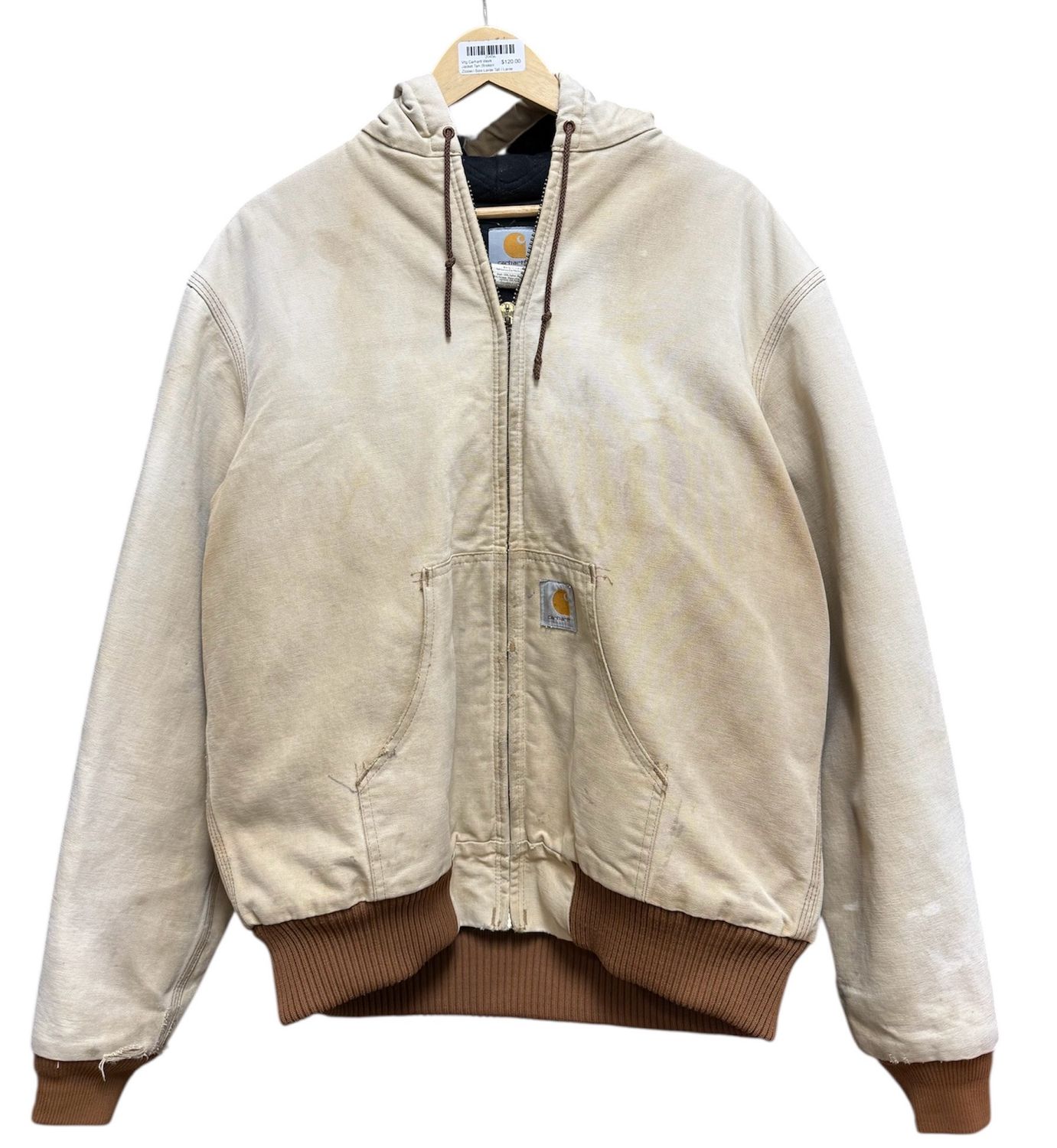 Vtg Carhartt Work Jacket Tan (Broken Zipper) Size Large Tall