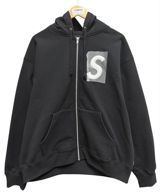 Supreme S Logo Zip Up Hooded Sweatshirt (FW25) Black Size Large (NEW)