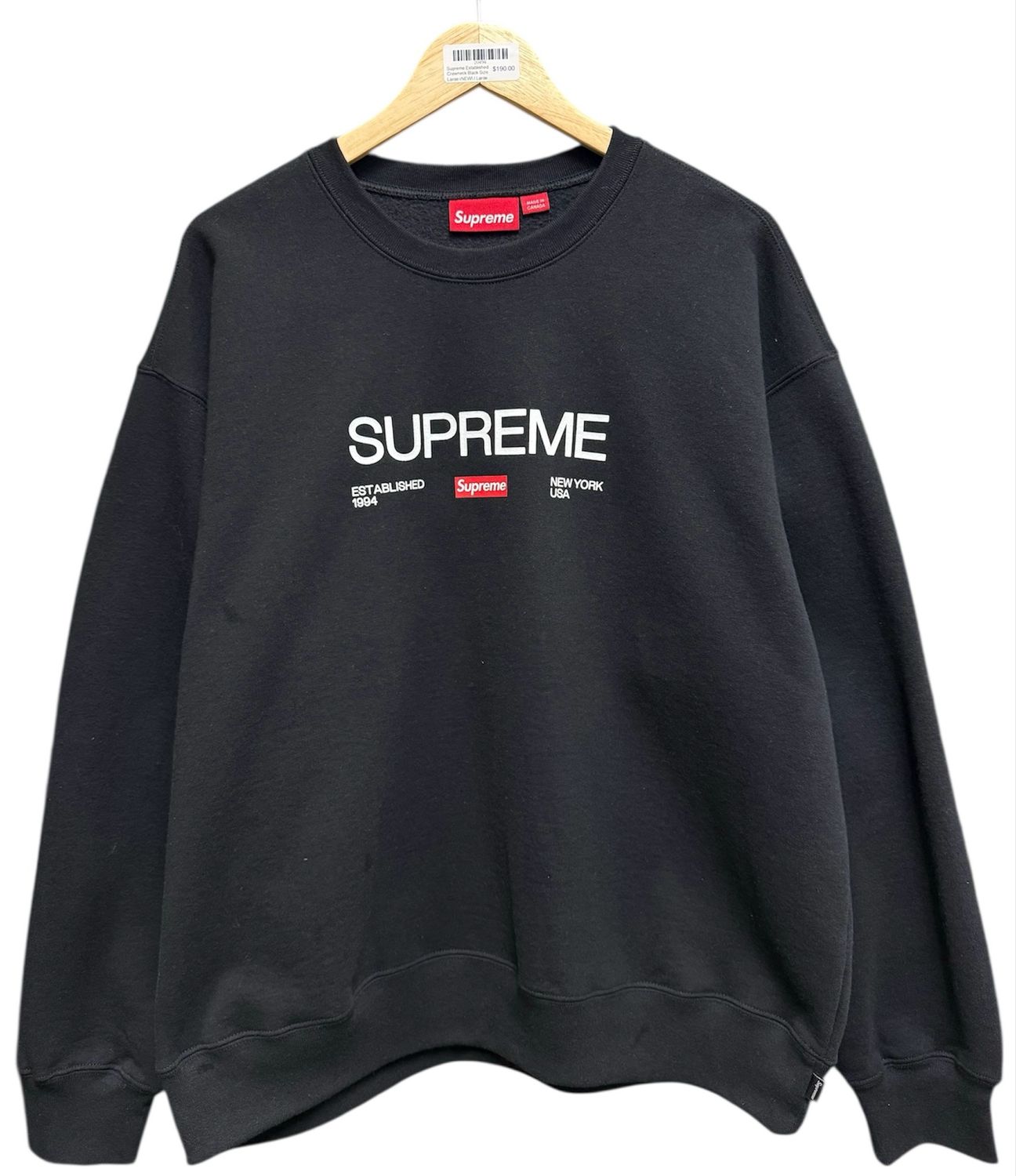 Supreme Established Crewneck Black Size Large (NEW)