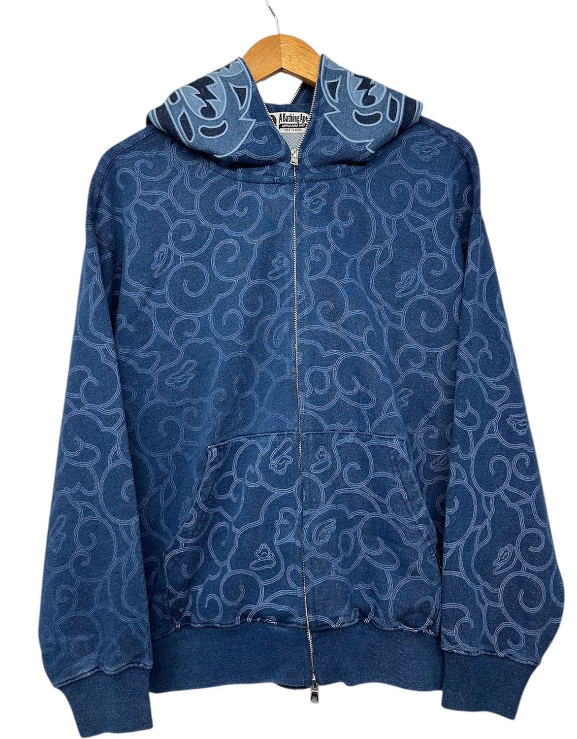 BAPE Cloud Camo Tiger Upcycled Relaxed Fit Full Zip Hoodie Navy (WORN)