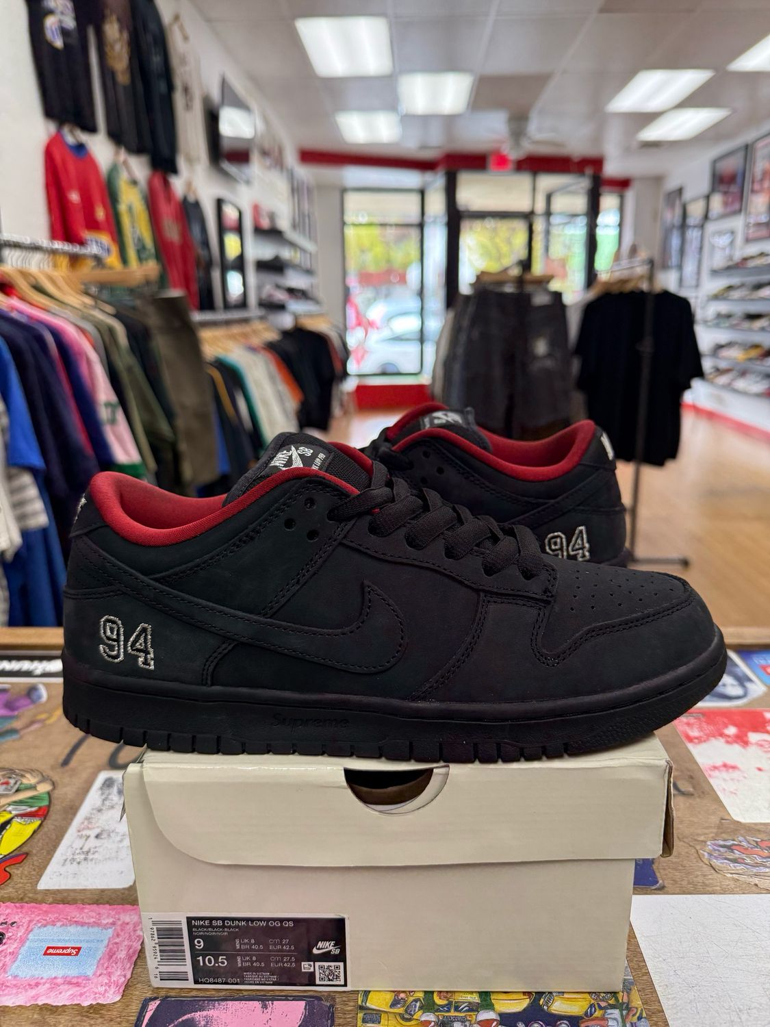 Pre Owned Nike SB Dunk Low Supreme 94 Black Size 9
