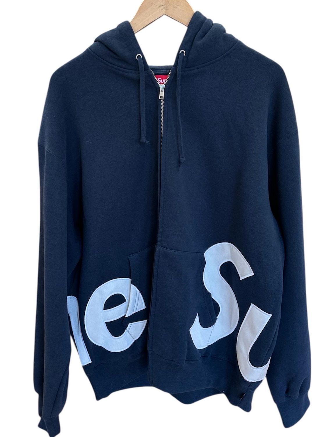 Supreme Big Logo Zip Up Hooded Sweatshirt Navy Size Large (Tried-On)
