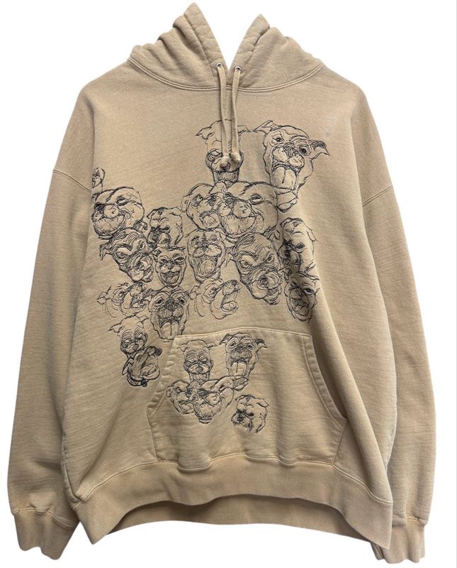 Pre Owned Supreme Pitbulls Embroidered Hooded Sweatshirt Brown SS25 Size XL