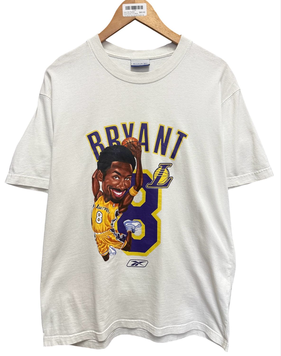 Early 00s Reebok Kobe Bryant LA Lakers Caricature Tee Size M 22x29