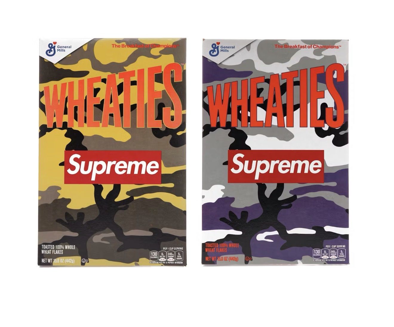 Supreme Wheaties Cereal Box Purple Camo &amp; Orange Camo Set of 2 (Not Fit For Human Consumption)