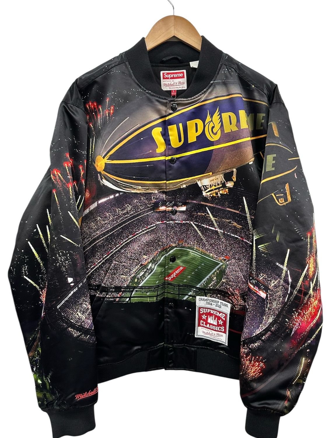 Supreme Mitchell &amp; Ness Stadium Satin Varsity Jacket Size Large (NEW)
