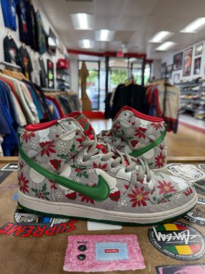 Pre Owned Nike SB Dunk High Concepts Ugly Christmas Sweater Grey Size 9.5 *NO BOX*