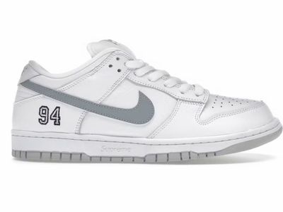 Nike SB Dunk Low Supreme 94 White Metallic Silver Size 8 (NEW)