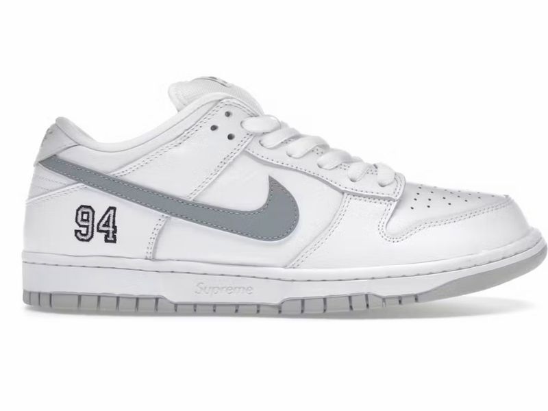 Nike SB Dunk Low Supreme 94 White Metallic Silver Size 8 (NEW)