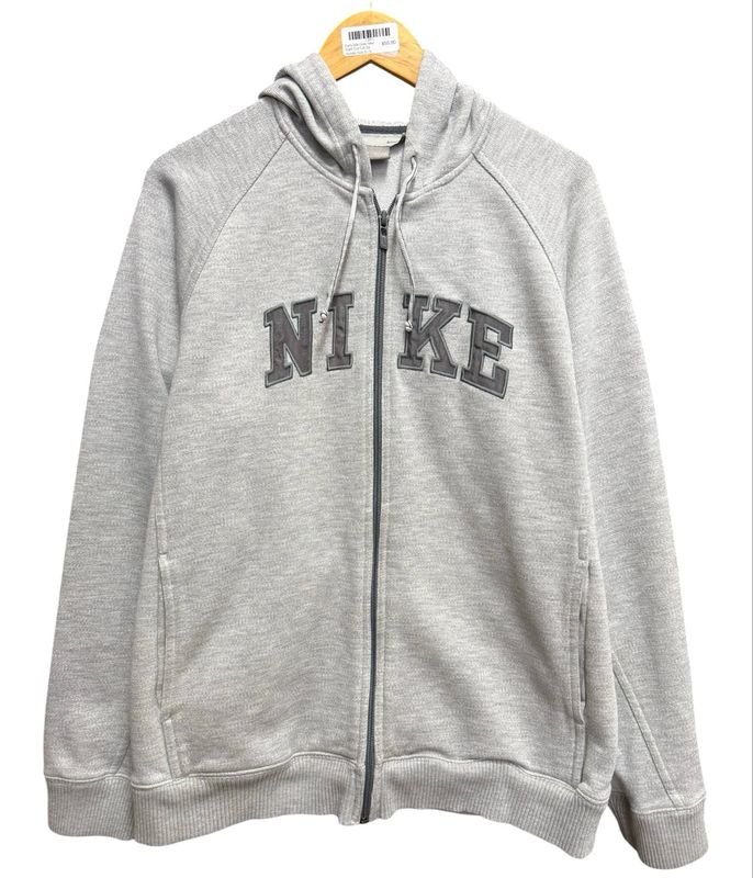 Early 00s Grey Nike Spell Out Full Zip Hoodie Size S