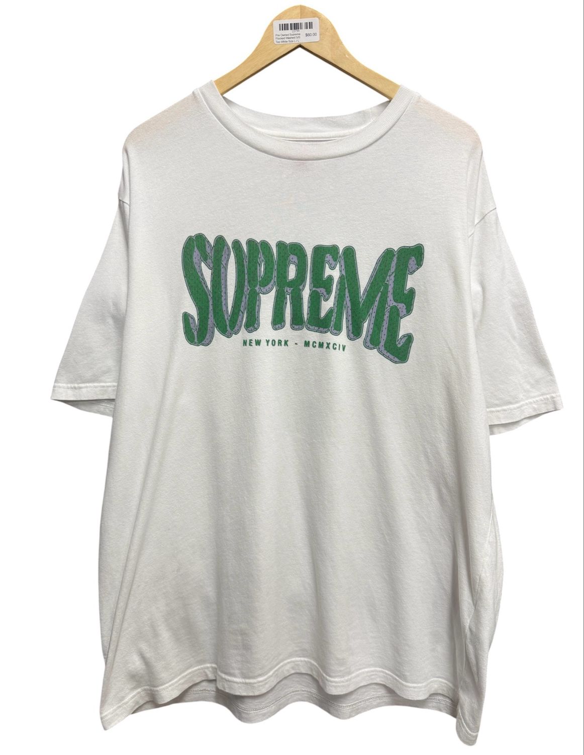 Pre Owned Supreme Flocked Washed S/S Top White Size L