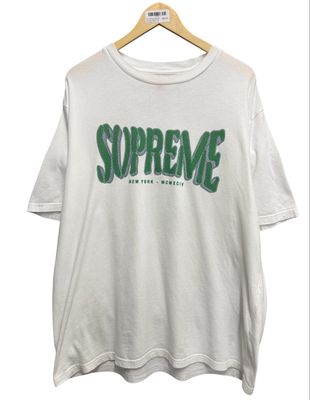 Pre Owned Supreme Flocked Washed S/S Top White Size L