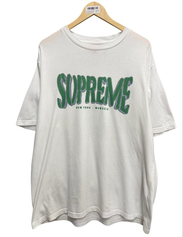 Pre Owned Supreme Flocked Washed S/S Top White Size L