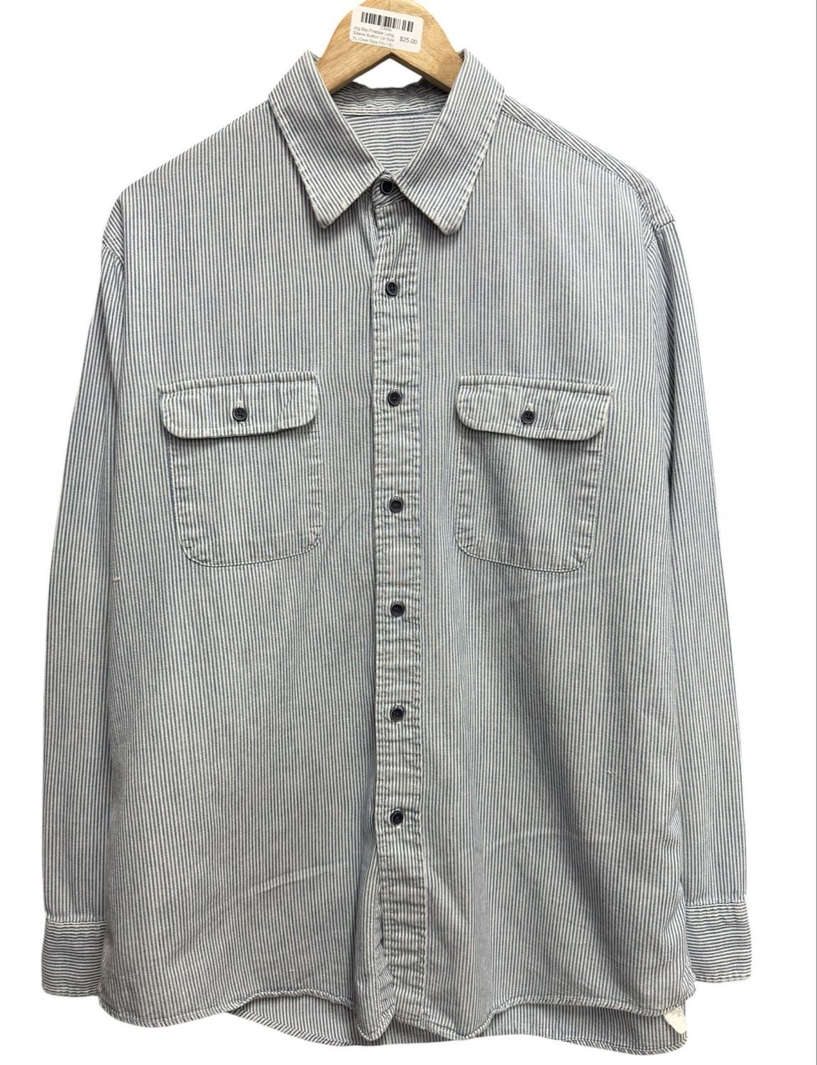 Vtg 90s Pinstipe Long Sleeve Button Up Size XL (Over Size Fit)