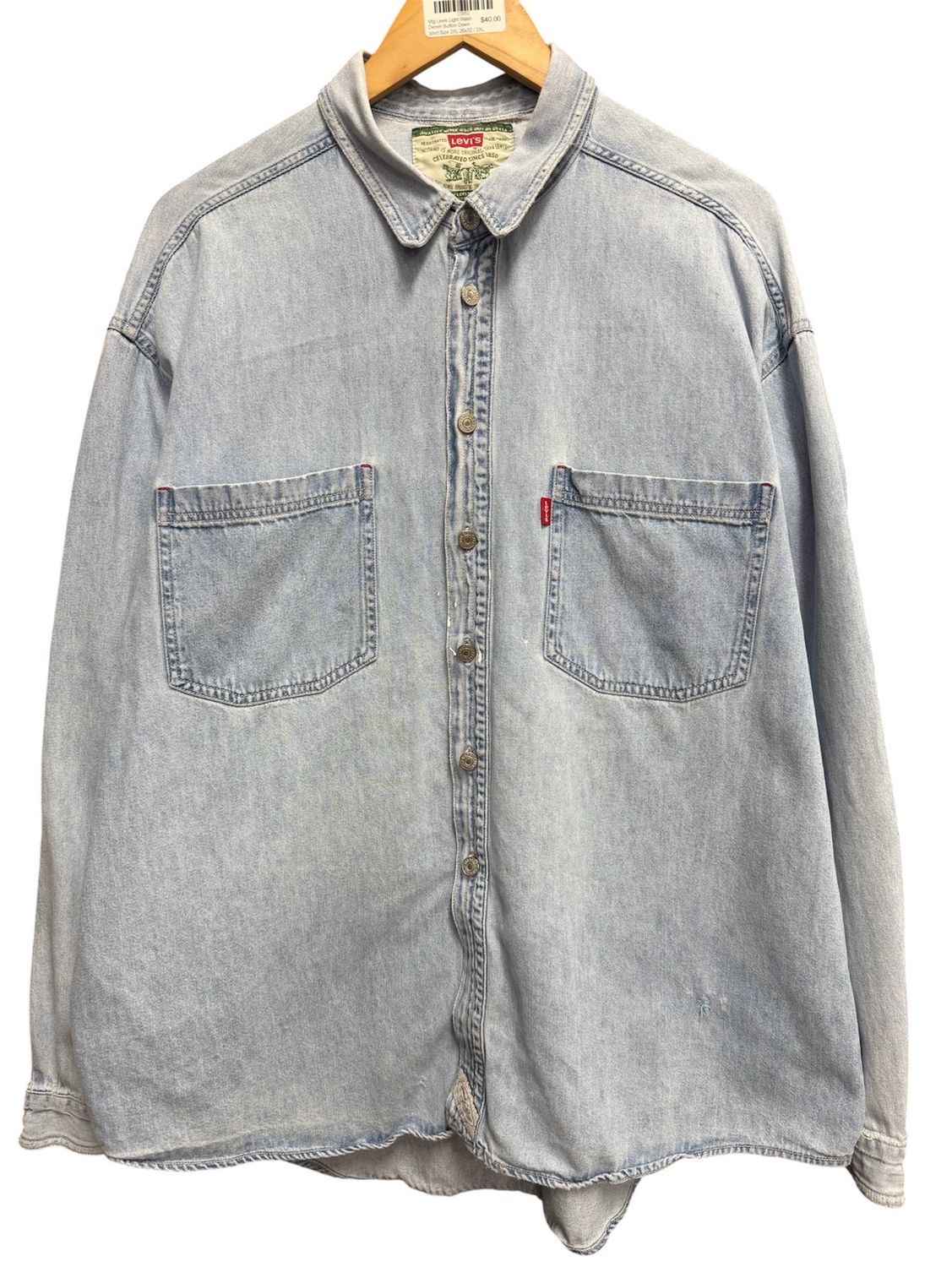 Vtg Levis Light Wash Denim Button Down Shirt Size 2XL 26x32