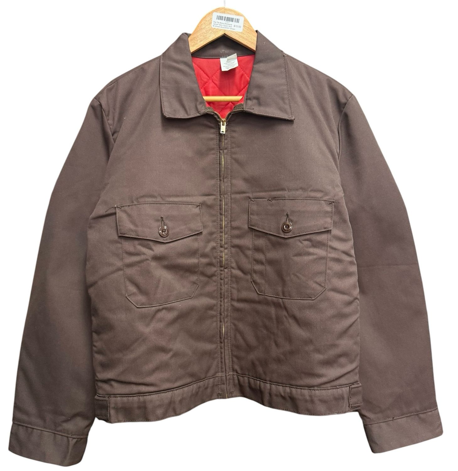 Vtg 70s Mens Workwear Jacket Scovill Zipper Size M Brown NEW
