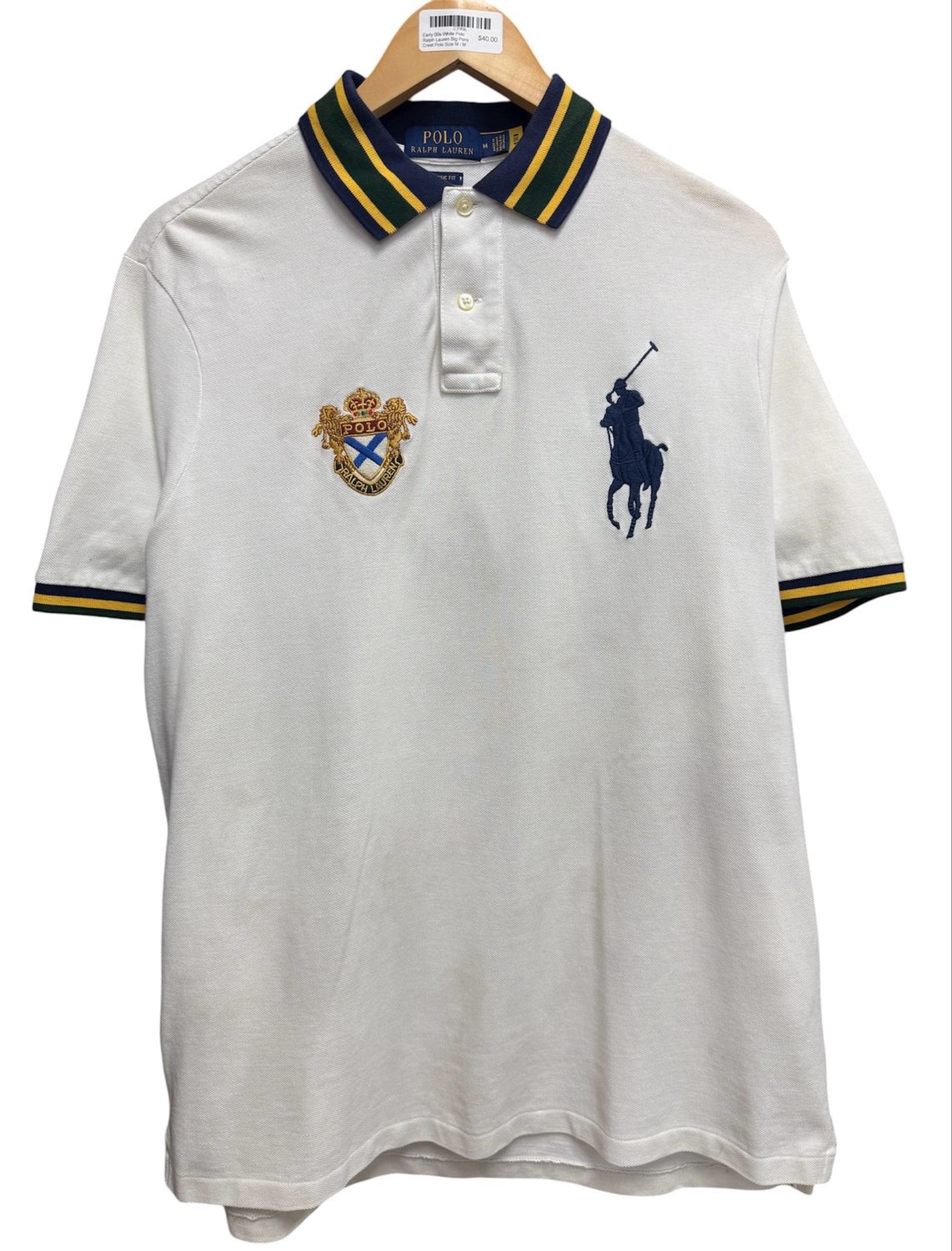 Early 00s White Polo Ralph Lauren Big Pony Crest Polo Size M
