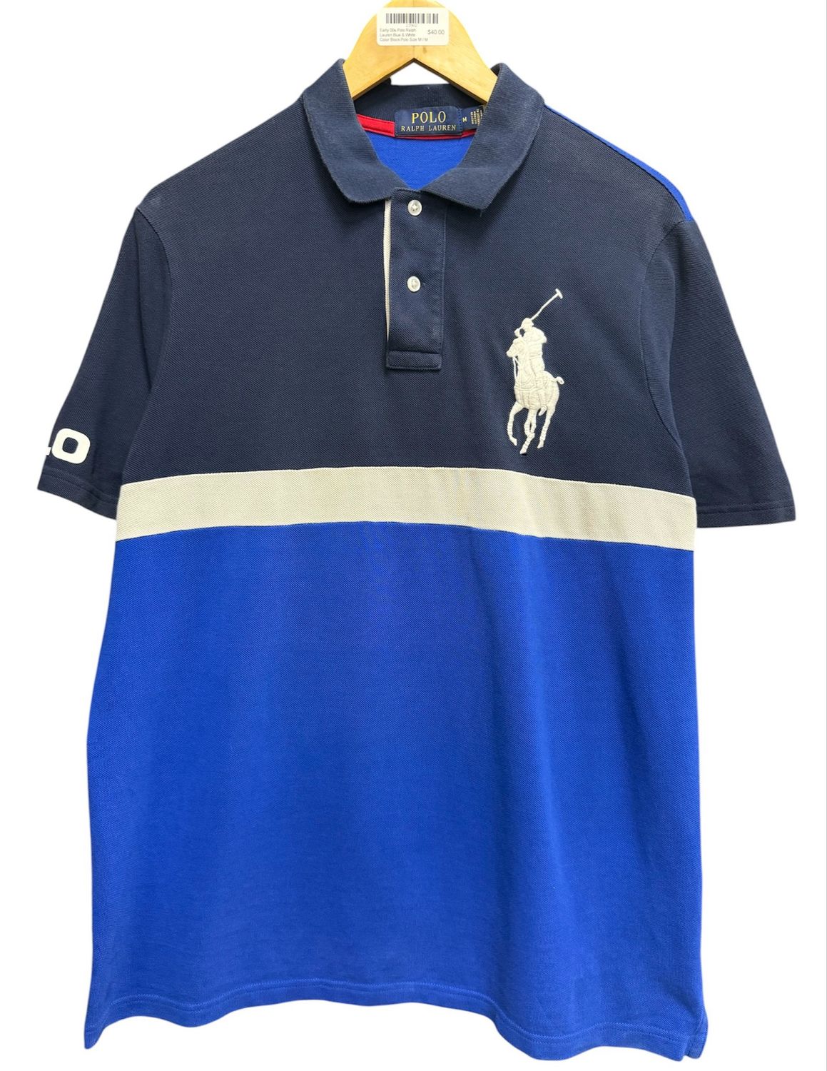 Early 00s Polo Ralph Lauren Blue &amp; White  Color Block Polo Size M