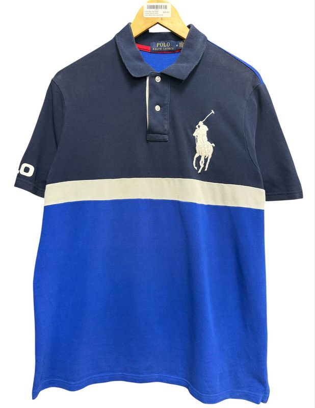 Early 00s Polo Ralph Lauren Blue &amp; White  Color Block Polo Size M