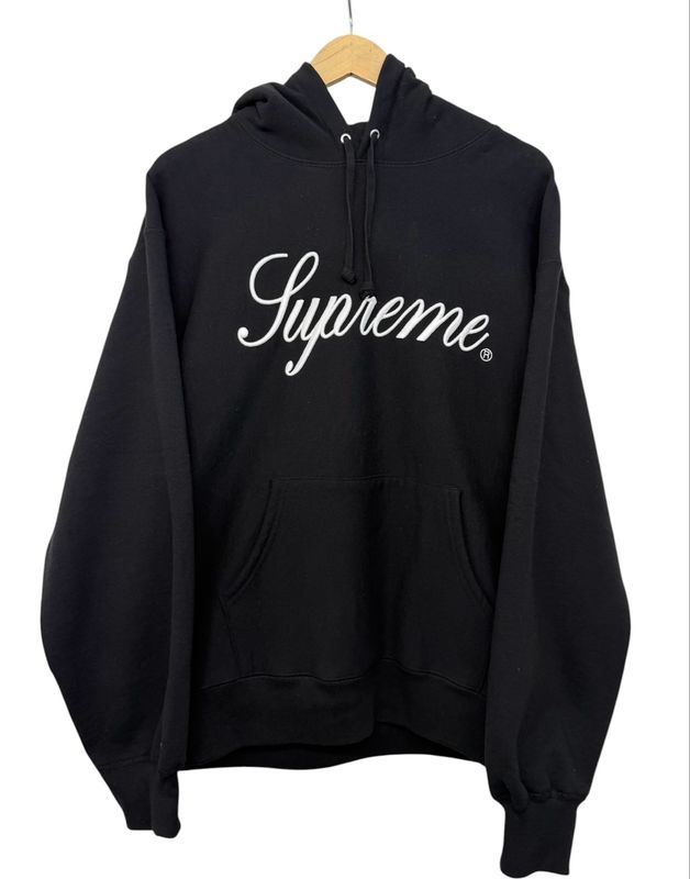 Supreme Embroidered Script Hooded Sweatshirt Black Size Large
