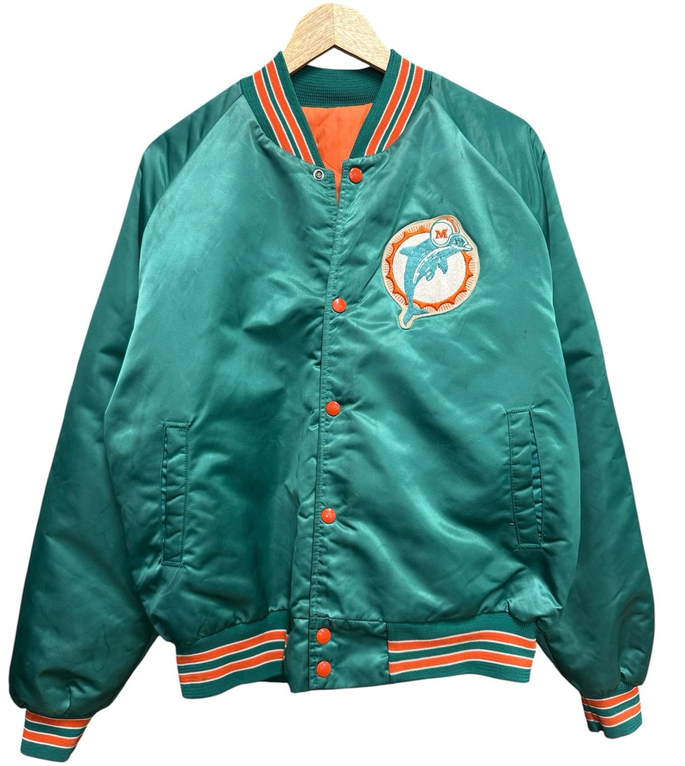 Vtg 80s Satin Miami Dolphins Jacket Size XL 25x27