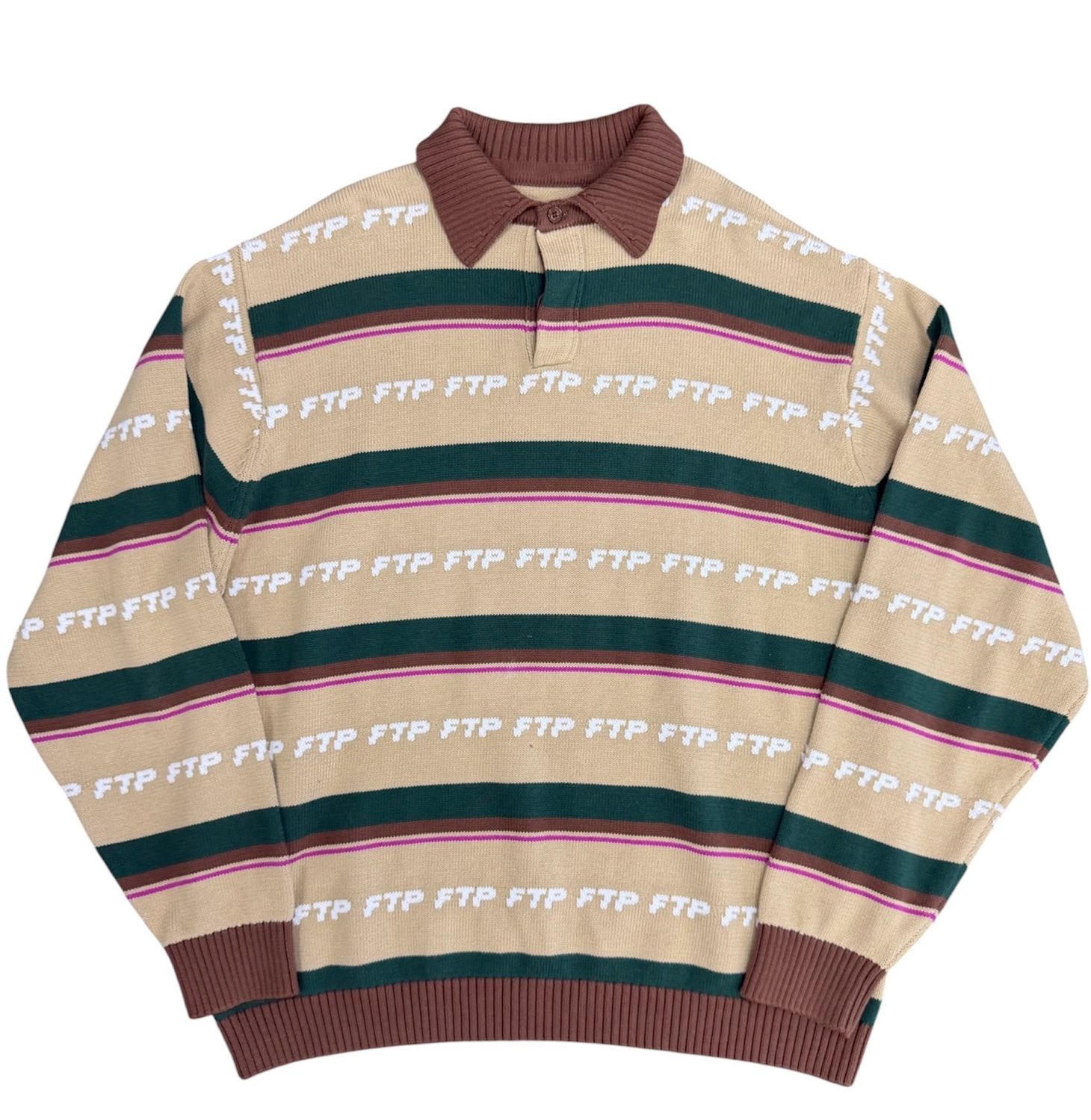 Pre Owned FTP Green Striped Knit Polo Size XL