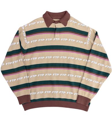 Pre Owned FTP Green Striped Knit Polo Size XL