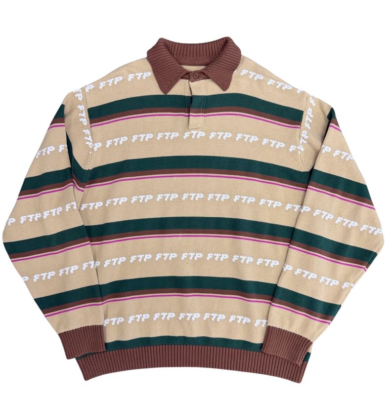 Pre Owned FTP Green Striped Knit Polo Size XL