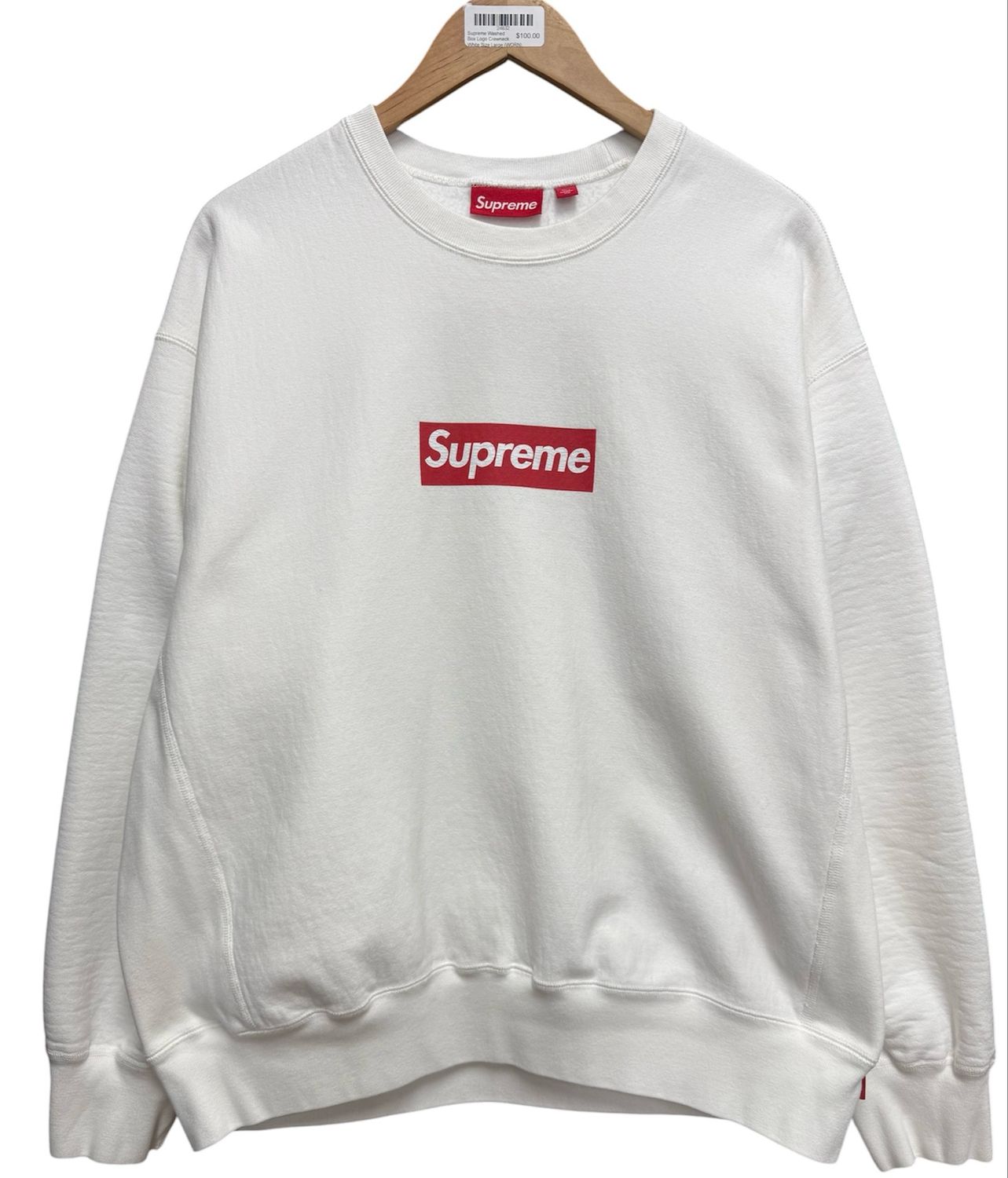Supreme Washed Box Logo Crewneck White Size Large (WORN)