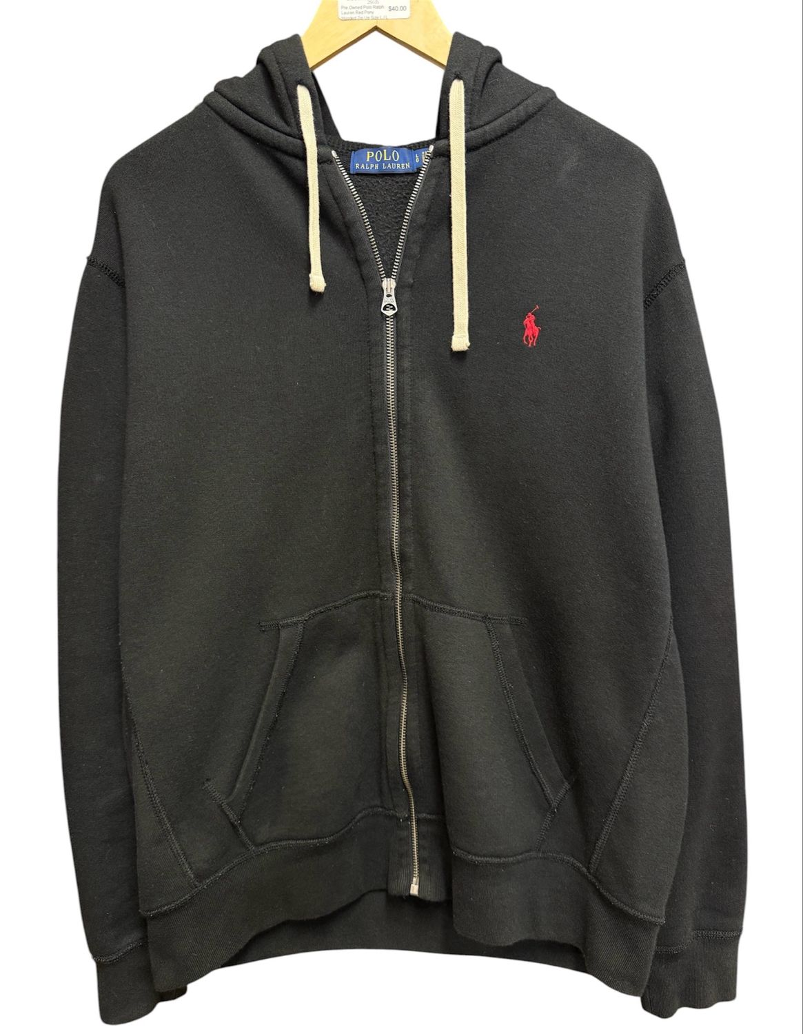 Pre Owned Polo Ralph Lauren Red Pony Hooded Zip Up Size L