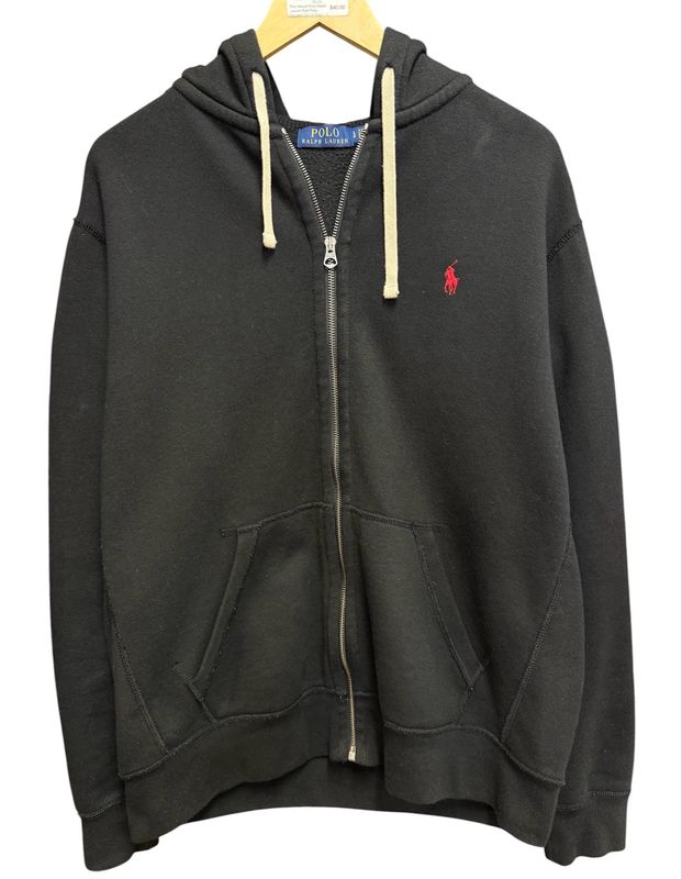 Pre Owned Polo Ralph Lauren Red Pony Hooded Zip Up Size L
