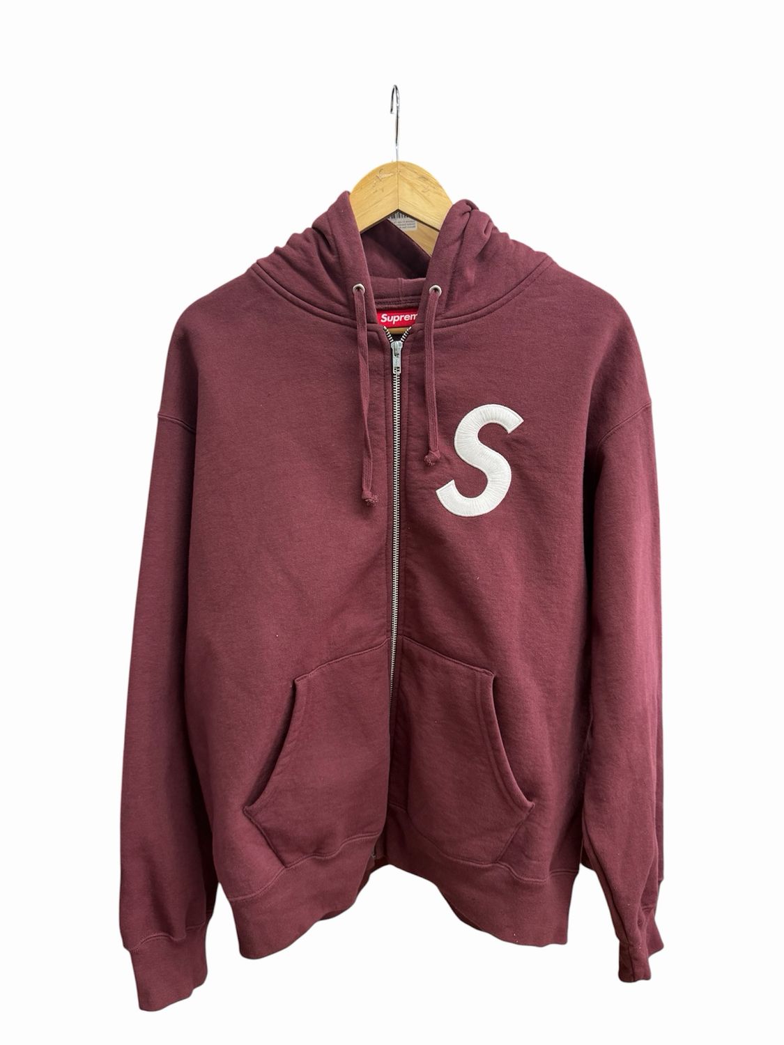 Supreme S Logo Zip Up Hooded Sweatshirt (FW24) Maroon Size Medium (WORN)
