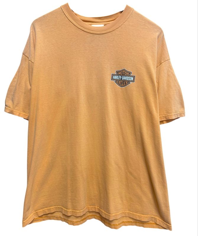 Early 00s Harley Davidson Stockton , CA Faded Orange Tee Size XL