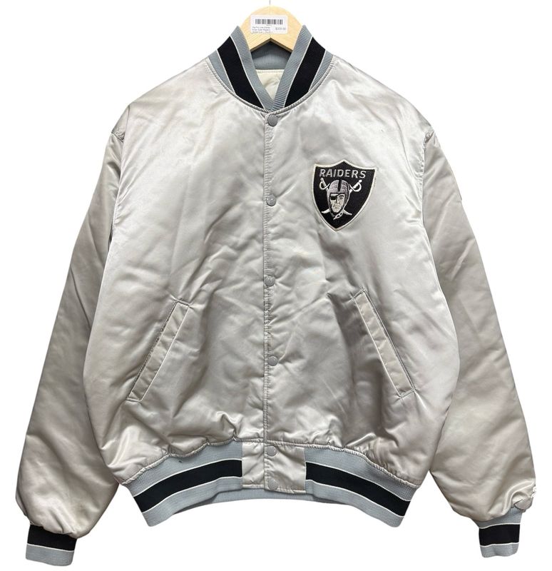 Vtg Pro Line Starter Silver Satin Raiders Jacket Size L 25x29