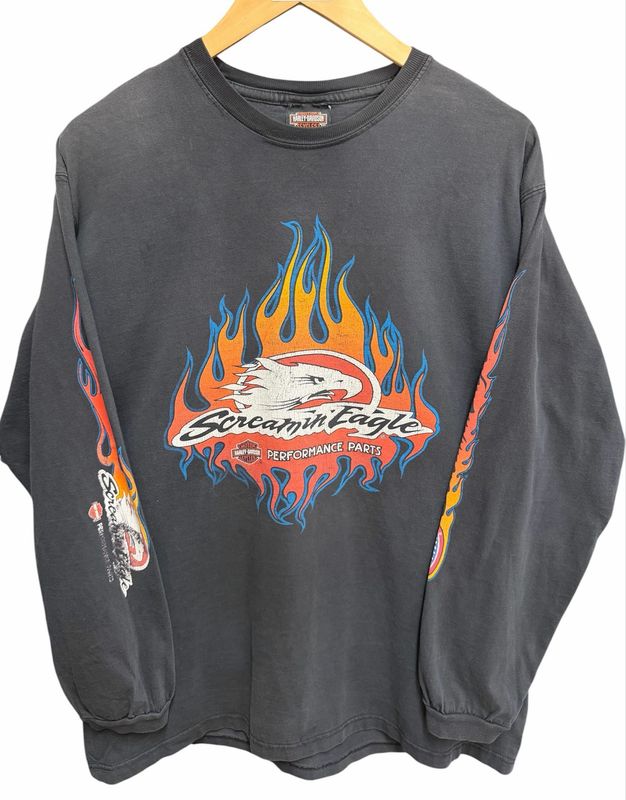 Vintage Harley Davidson Screamin Eagle Flame L/S Size Large 22.5x30