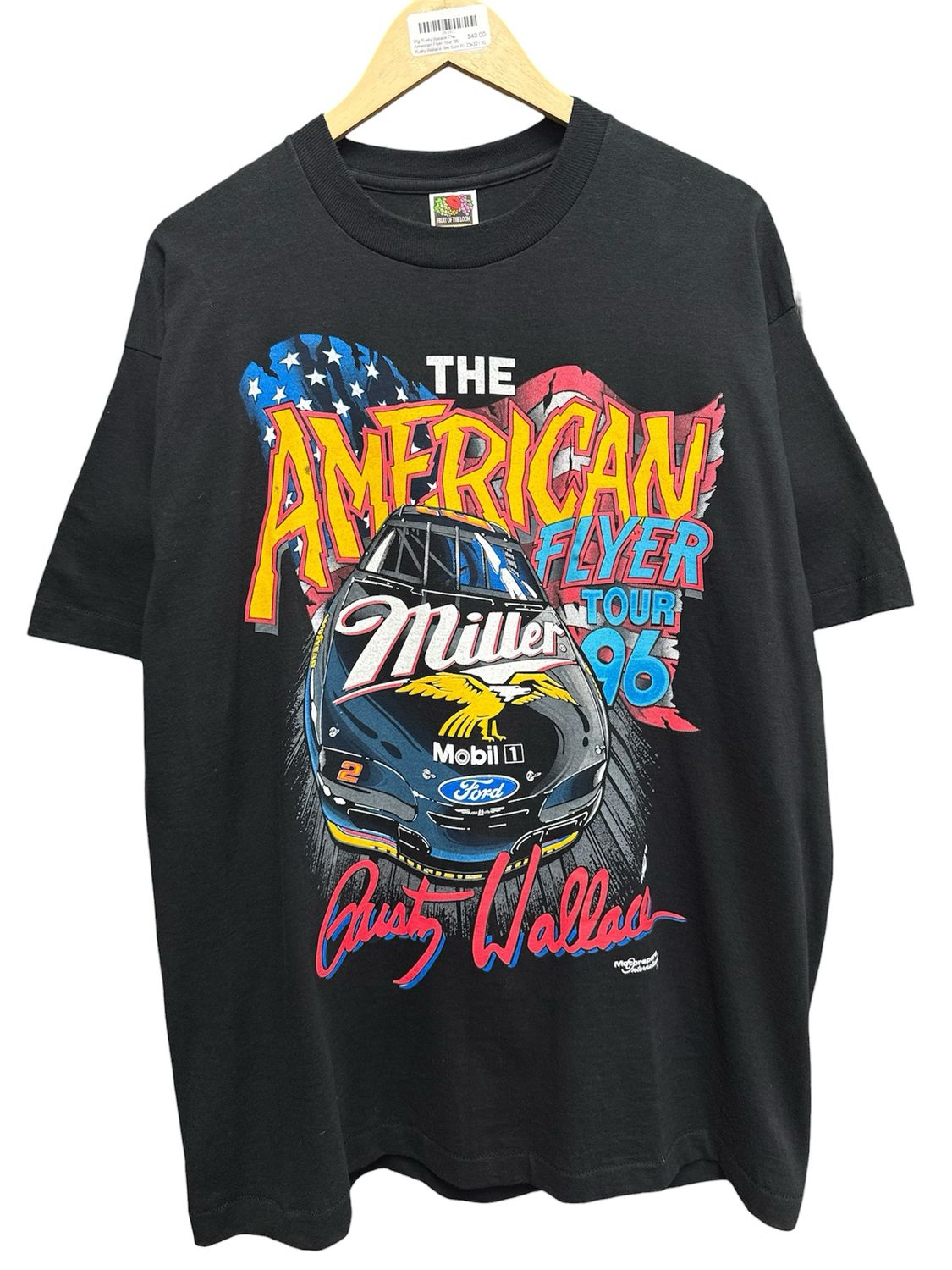 Vtg Rusty Walace The American Flyer Tour '96 Rusty Wallace Tee Size XL 23x32